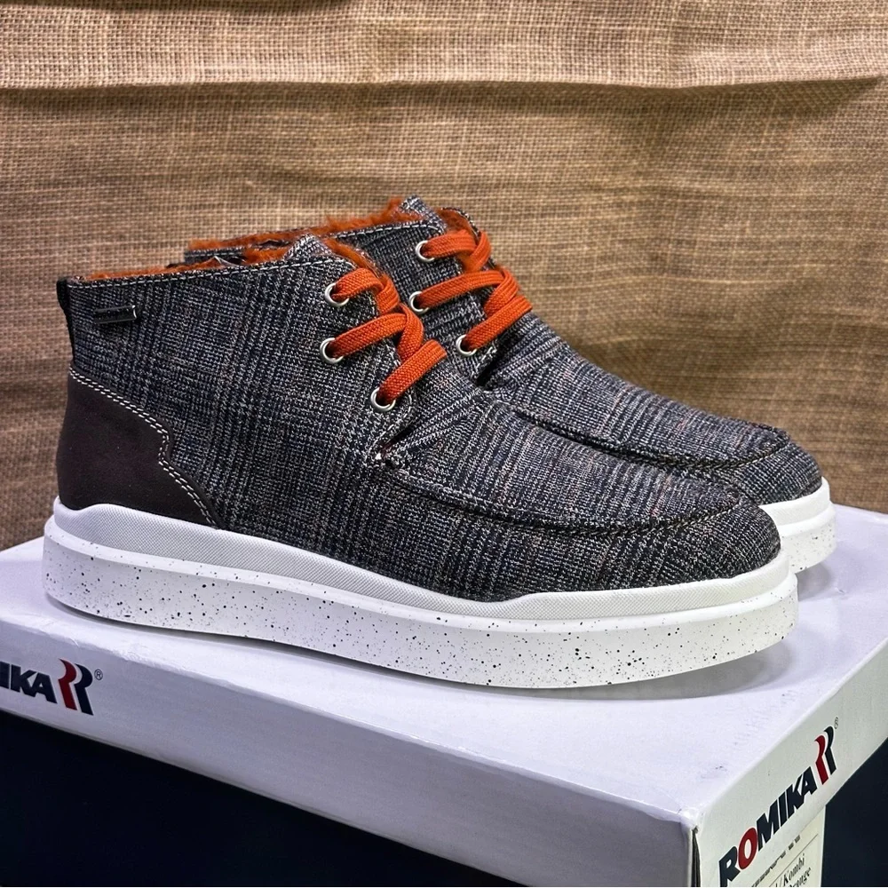 Romika Helsinki 02 brown & orange plaid high hi‎ top sneakers boots size 8